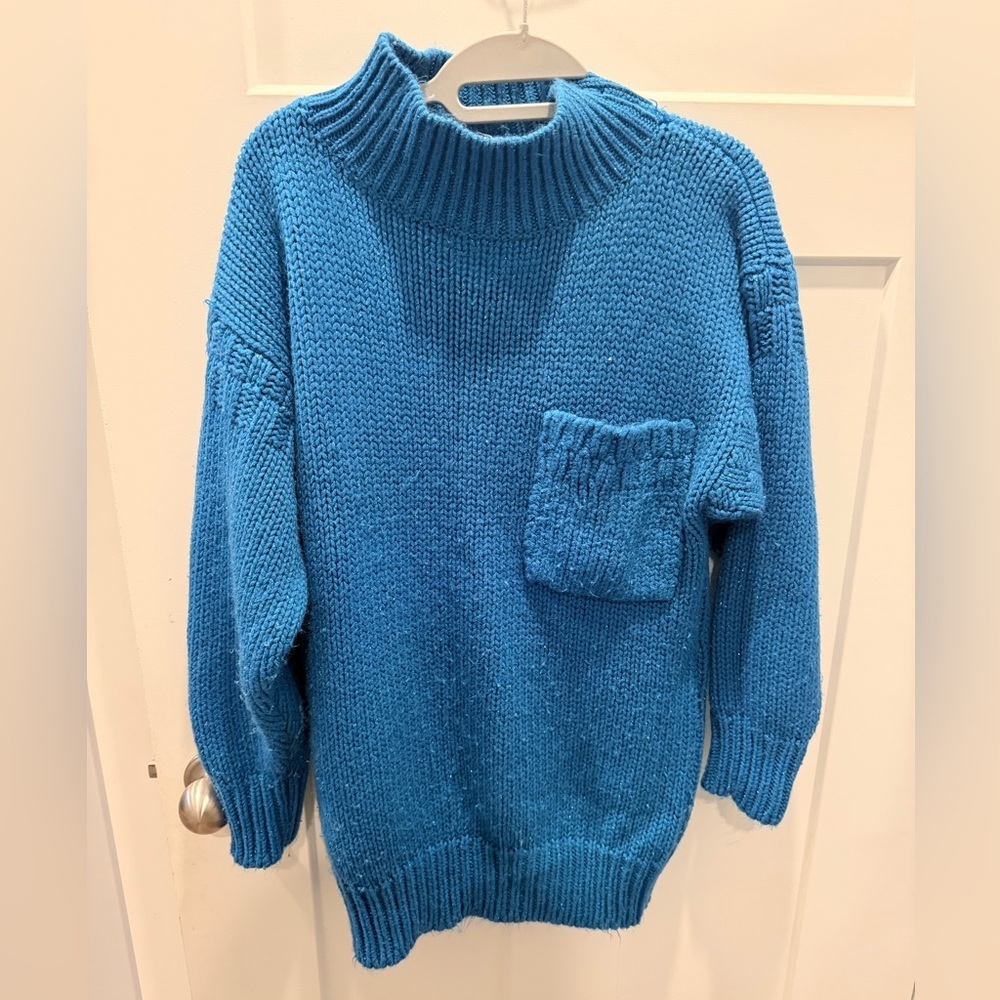 Amilano Vintage Chunky Knit Teal Sweater Metallic Thread Size M